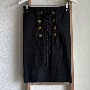 Betsy Johnson Linen Blend High Waist Black Sailor Style Pencil Skirt sz: 2